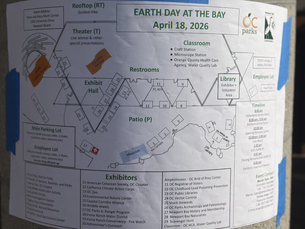 Map of Earth Day 2026 at the Newport Back Bay Muth Center